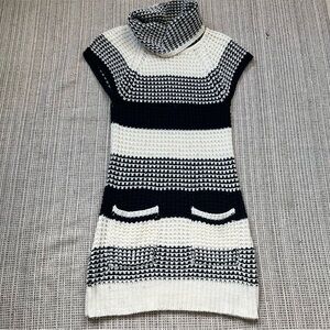 Black and White Knit Sweater Dress with Turtle Neck Size M